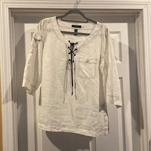 Lauren white with blue stitching top
